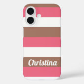 Streifen Muster Mocha Pink White personalisieren Case-Mate iPhone Hülle (Rückseite)
