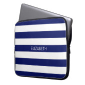 Streifen-Namen-Monogramm des Marine-Blau-5c Laptopschutzhülle (Vorderseite Links)