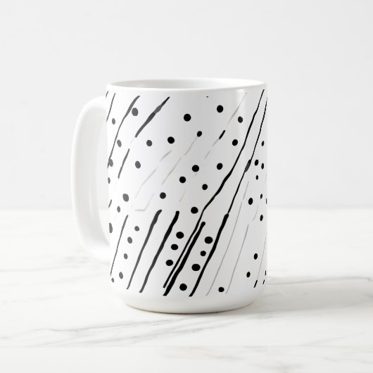 Streifen oder Polka-Punkte, schwarz, weiß, grau Kaffeetasse (Vorderseite Links)