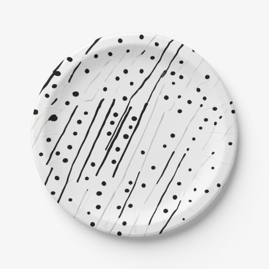 Streifen oder Polka-Punkte, schwarz, weiß, grau Pappteller (Vorderseite)
