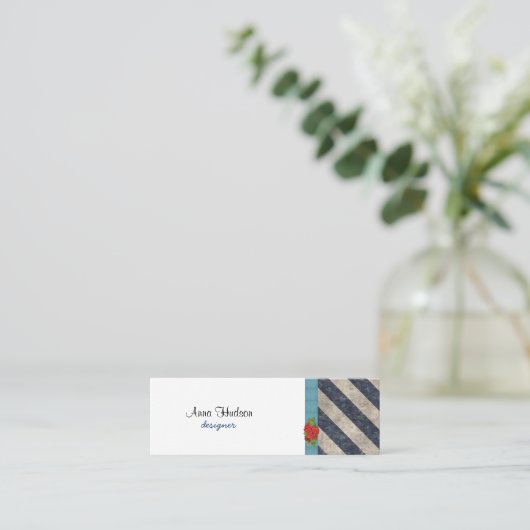 Streifen (parallele Linien) - graues Blau Mini Visitenkarte (Stehend Vorderseite)