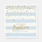Streifen Pastel Blue Gold BOY BAPTISM Mittagessen Serviette (Vorderseite)