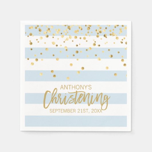 Streifen Pastel Blue Gold BOY CHRISTENING Serviette (Vorderseite)