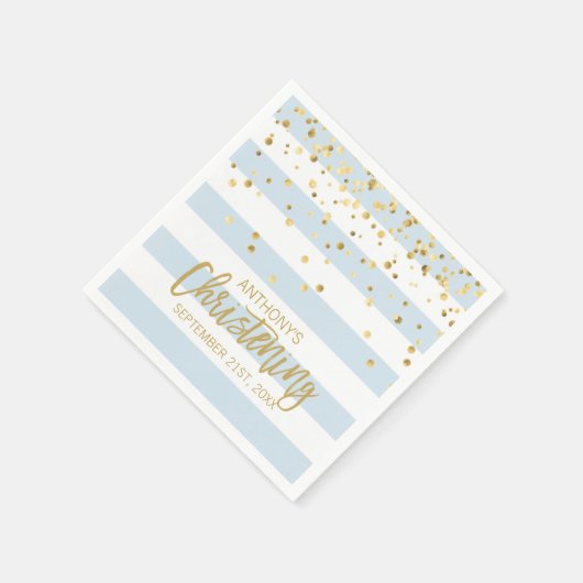 Streifen Pastel Blue Gold BOY CHRISTENING Serviette (Ecke)