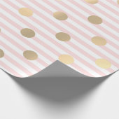Streifen Pastellrosa Rose Weiße Linien Polka Dots Geschenkpapier (Ecke)