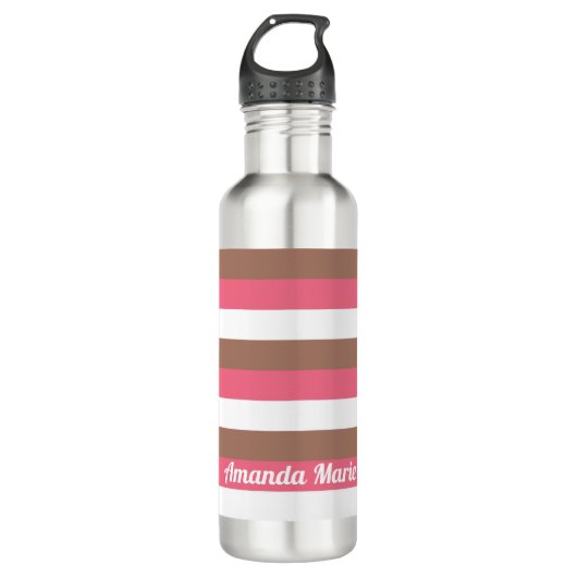 Streifen personalisieren rosa braun edelstahlflasche (Vorderseite)