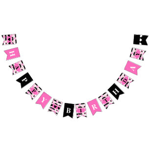 Streifen Pink Aquarell Floral Girl Happy Birthday Wimpelkette