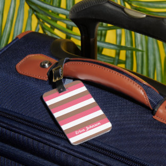 Streifen Pink Brown White personalisieren Gepäckanhänger
