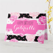 Streifen Pink Floral Wasserfarbe Chic Happy Geburt Karte (Gelbe Blume)