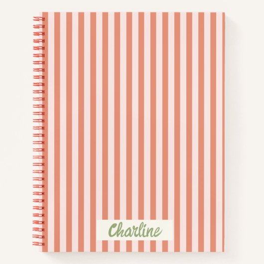 Streifen Pink Red Retro Calligraphy Notebook Notizblock (Vorderseite)