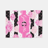 Streifen Pink Watercolor Floral Baby Monogram Fleecedecke (Vorderseite (Horizontal))