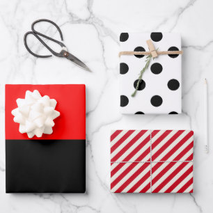 Streifen Polka Dot Rot und Schwarz Geschenkpapier Set