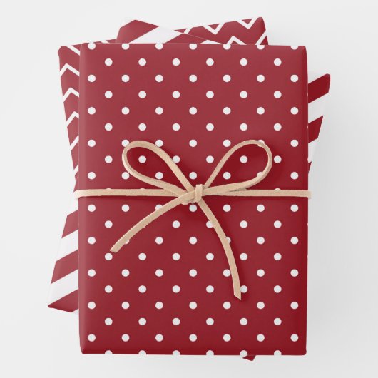 Streifen Polka Dot Zig Zag Muster Red White Geschenkpapier Set (Beispiel)