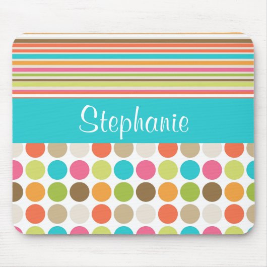 Streifen Polka Dots Anpassbare Monogramm-Maus-Pad Mousepad (Vorne)