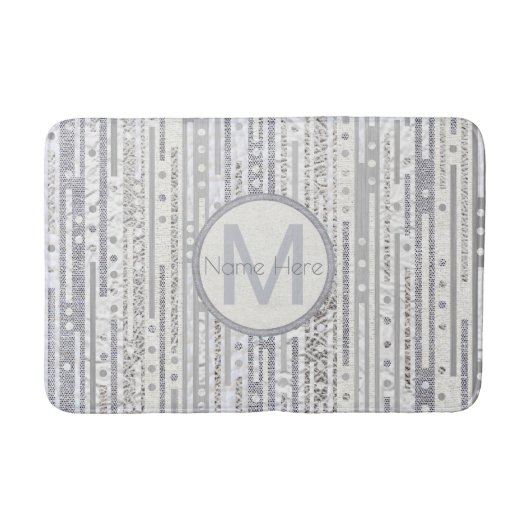 Streifen-Punkt-Silber-weißer Bad-Dekor metallisch Badematte (Vorderseite)