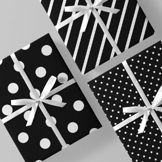 Streifen & Punkte Klassisch Schwarz & Weiß Geschenkpapier Set