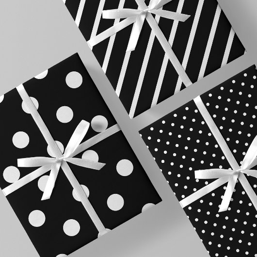 Streifen & Punkte Klassisch Schwarz & Weiß Geschenkpapier Set