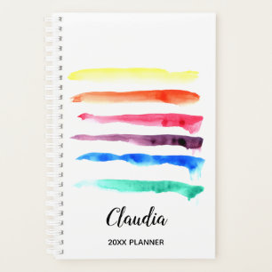 Streifen Regenbogen Wasserfarbe   Personalisiert Planer