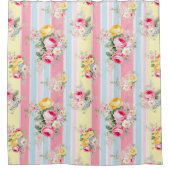 Streifen Rosa Blüte Duschvorhang (Vorderseite)