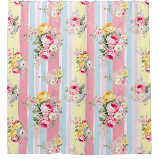 Streifen Rosa Blüte Duschvorhang (Vorderseite)