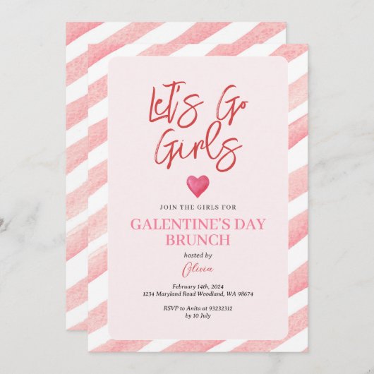 Streifen Rosa Galentinstag Abendessen Valentine Einladung (Vorne/Hinten)