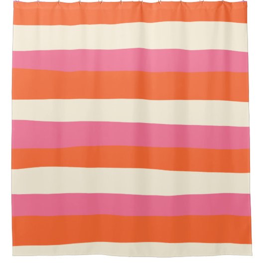 Streifen - Rosa, orange und Creme Duschvorhang (Vorderseite)