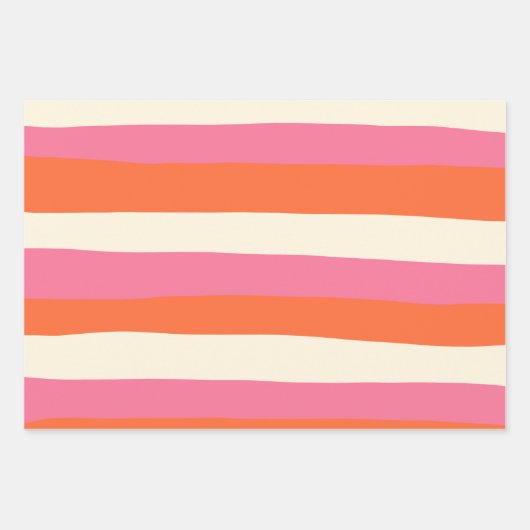 Streifen - Rosa, orange und Creme Geschenkpapier Set (Vorderseite 3)