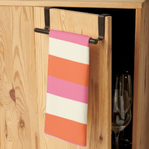 Streifen - Rosa, orange und Creme Geschirrtuch