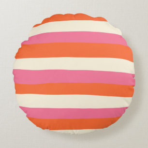 Streifen - Rosa, orange und Creme Rundes Kissen