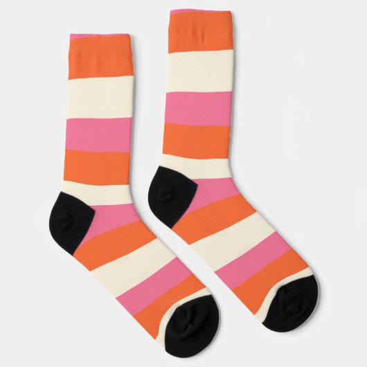 Streifen - Rosa, orange und Creme Socken (Rechts)