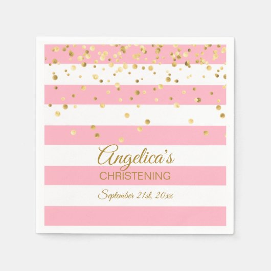 Streifen Rosa Rosa Rose Gold CHRISTENENDE BAPTISM Serviette (Vorderseite)