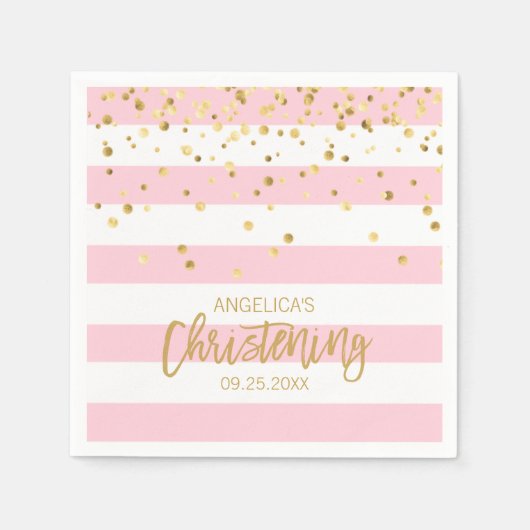 Streifen Rosa Rose Gold CHRISTENING Serviette (Vorderseite)