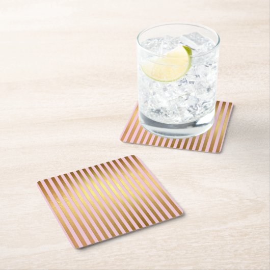 Streifen - rosa und goldfarben rechteckiger pappuntersetzer (Vor Ort)