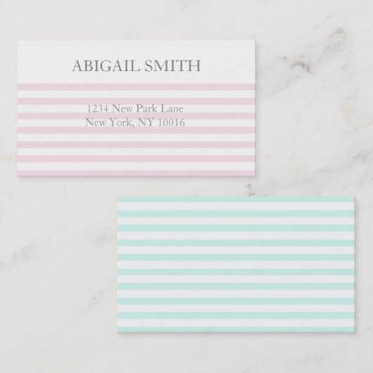 Streifen - Rosa und Minze - Visitenkarte (Vorne/Hinten)