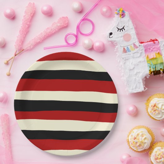 Streifen - Rot und Creme Pappteller (Party)
