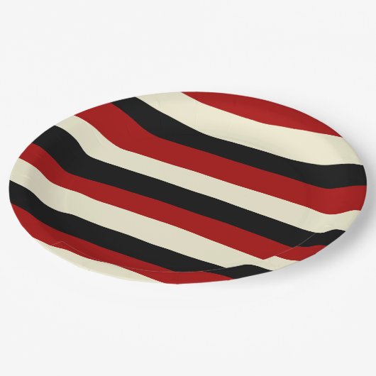 Streifen - Rot und Creme Pappteller (Schrägansicht)
