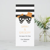 Streifen, Schädelpaar Halloween Hochzeitskarte Menükarte (Stehend Vorderseite)