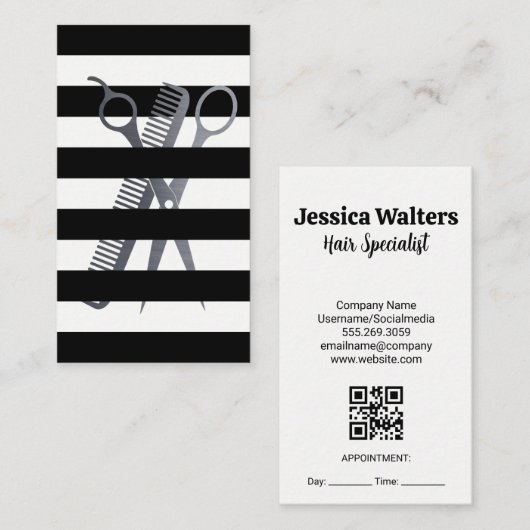 Streifen | Schere und Kamm Terminkarte (Vorne/Hinten)