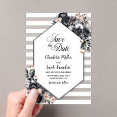 Streifen Schwarz-Floral-Acryl Save the Date Acryleinladungen (Insitu (Handheld))