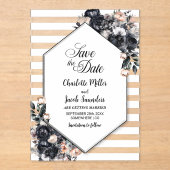 Streifen Schwarz-Floral-Acryl Save the Date Acryleinladungen (Vorderseite)