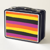 Streifen - schwarz, rosa, orange und gelb metall brotdose (Rückseite)