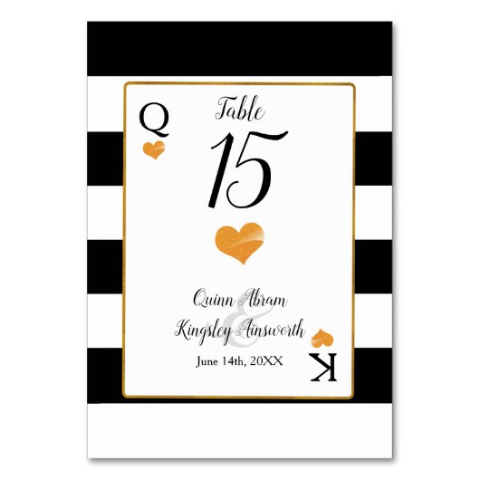 Streifen schwarz und weiß | Gold Hearts Tischnumme Tischnummer (Rückseite)