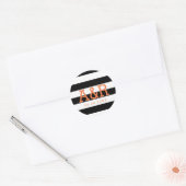 Streifen schwarz und weiß | Orange Monogram & Date Runder Aufkleber (Umschlag)