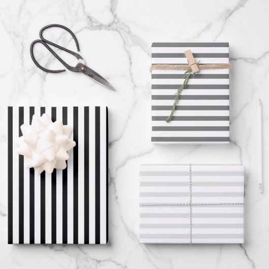 Streifen schwarz-weiß Streifen Muster chic Geschenkpapier Set (Vorderseite)