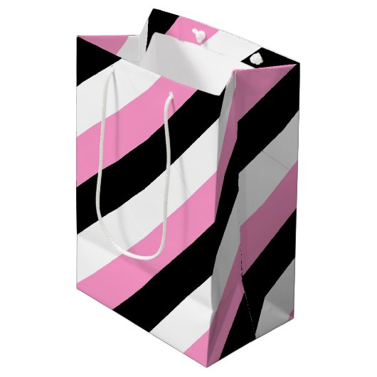 Streifen schwarz, weiß und rosa mittlere geschenktüte (Vorderseite Schrägansicht)