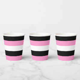 Streifen schwarz, weiß und rosa pappbecher