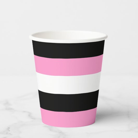 Streifen schwarz, weiß und rosa pappbecher (Vorderseite)