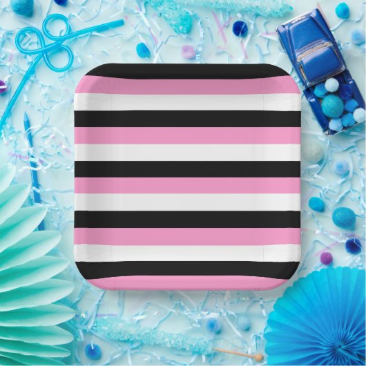 Streifen schwarz, weiß und rosa pappteller (Party)