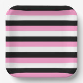 Streifen schwarz, weiß und rosa pappteller (Vorderseite)