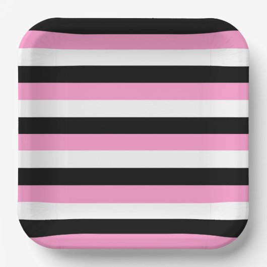 Streifen schwarz, weiß und rosa pappteller (Vorderseite)